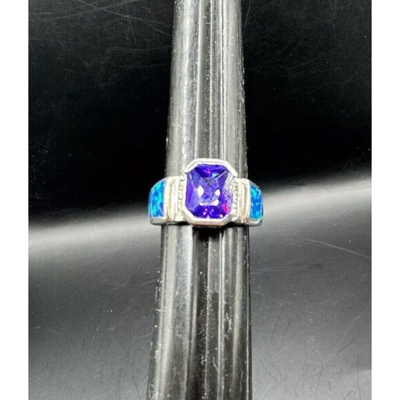 Sterling 925 Ring Amethyst Fire Opal Size 7 Signed Cubic Zirconia February BDay - Picture 10 of 10